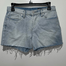 Blank NYC Women's Light Blue The Fulton Roll-Up Raw Hem Denim Shorts Size 27