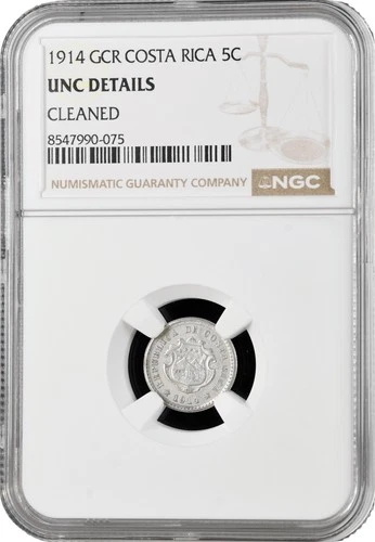 Costa Rica 5 centimos 1914 GCR, NGC UNC Det., "Republic of Costa Rica 1896-1950"
