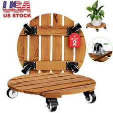 2 Pack 14" Plant Caddy Plant Stand w/ Wheels Heavy Duty Wood Rolling Plant Stand