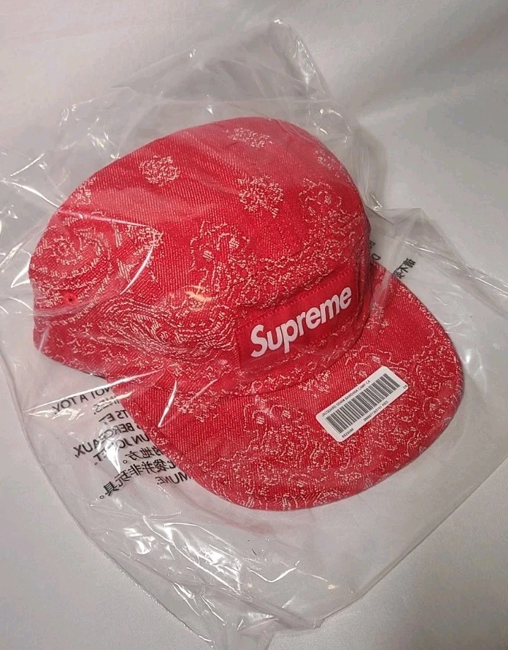Chapeau bandana en denim jacquard suprême   Taille unique   Casquette de camp rouge logo boîte ?