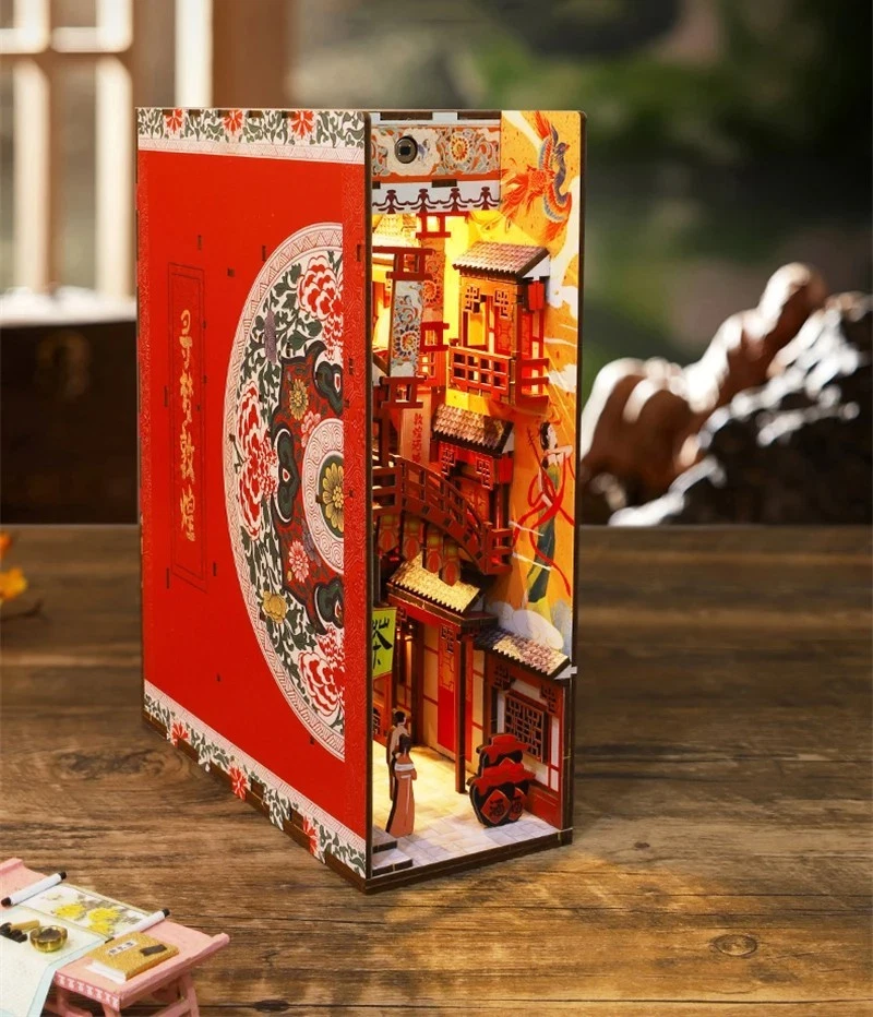 DIY Wooden Book Nook Shelf Insert Kits Miniature Chinese Ancient Town Gifts - Image 4 of 4