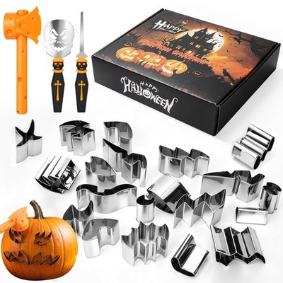 Pumpkin Carving Kit, 24 Pcs Halloween Pumpkin Carving Tools with 21 Reusable ...