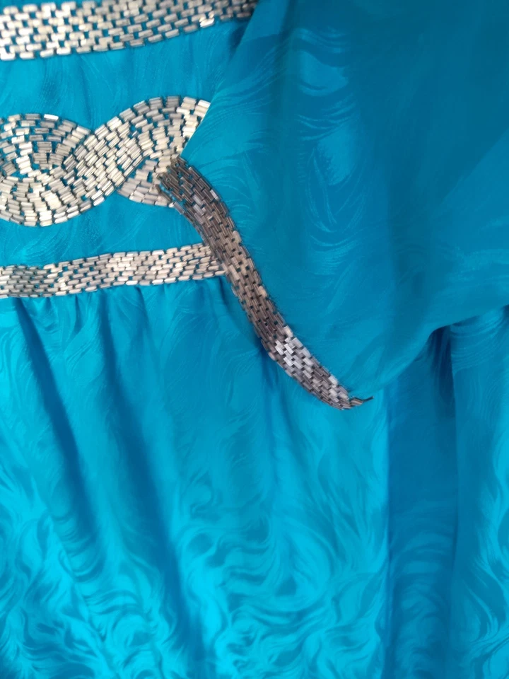 Vestido Vintage Turquesa Nordstrom Town Square Seda Con Lentejuelas Talla 10 (12) Foto 4 de 4