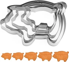 5Pcs Pig Cookie Cutters Set, 5 Sizes Stainless Steel Animal Shape Baking Molds f