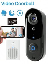 Smart Wireless 1080P Video Doorbell Camera WiFi 2-Way Audio Chime 32GB SD Black