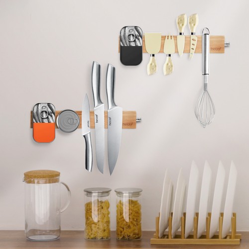12in 30cm Magnetic Knife Strip Wood Knife Holder Rack Metal Tool Storage Shelf - Picture 10 of 13
