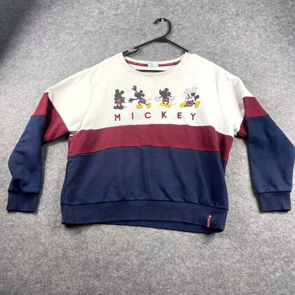 Mickey Mouse Disney Womens Sweatshirt Large Beige Graphic Long Sleeve Pullover
