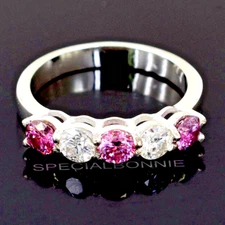 Elegant Certified Pink & White Diamond Solitaire Band Ring-Great Luster ! VIDEO