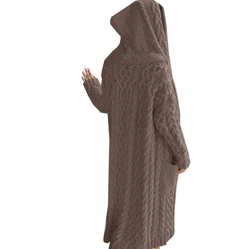 Abrigo cárdigan tejido con capucha manga larga suéteres cálidos chaqueta talla grande para damas - Imagen 8 de 29