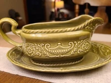  Regency Canonsburg PA Ironstone Pottery Gravy Boat & Underplate Green USA 