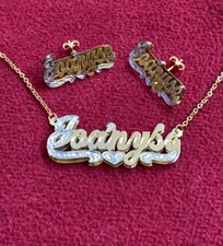 personalized name stud and name necklace set single plates or double plated