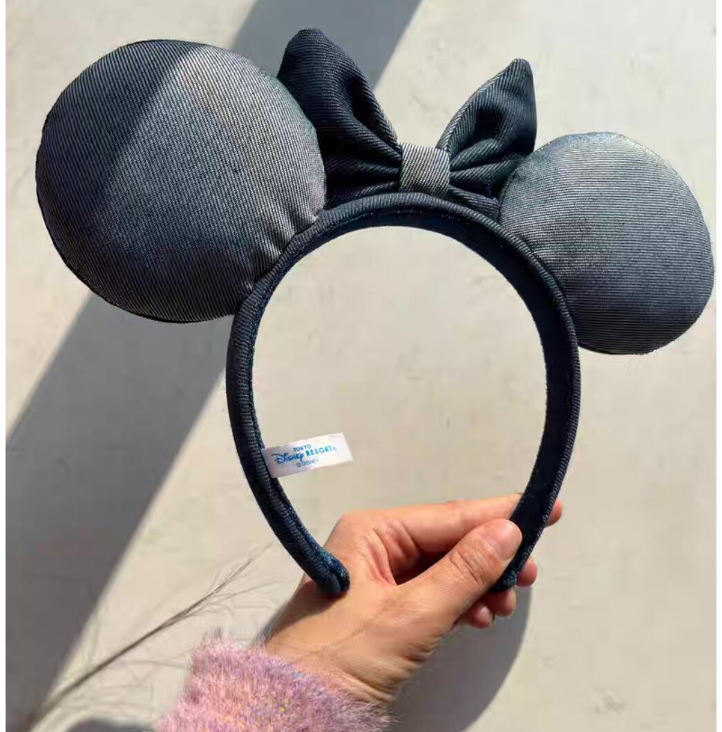 Mickey Minnie Ears Bow Denim-Like Disney.Parks Blue Headband  display picture 3