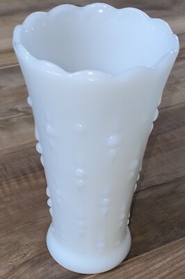 Mid Century MCM Anchor Hocking Tear Drop Pearl Vintage Hob Knob Milk Glass Vase