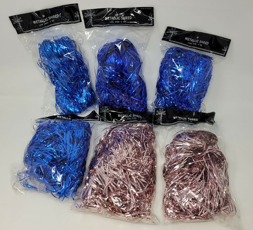 Lot of 6 packs Metallic Blue & Pink Shred Grass for Christmas Gift Basket Filler