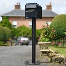 Free Standing Black and Gold Post Box Letter Box + Pedestal Stand Plinth