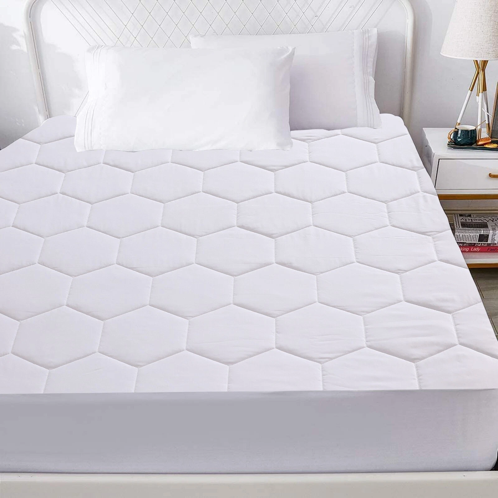 HIGHLIVING Quilted Mattress Protector 40cm Triple filled Cover Extra Luxury