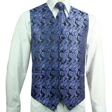 XS to 6XL Paisley Tuxedo Suit Dress Vest Waistcoat & Necktie Prom Purple / Black