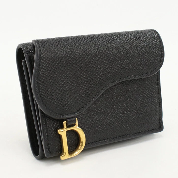 Dior Selle Portefeuille Tri Fold Triple Cuir Noir Femme