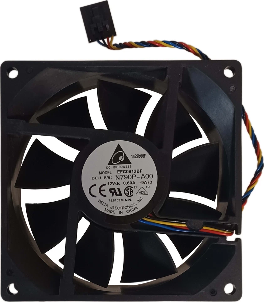 Fan Muffin Cooling DC 12V DC12V 12VDC 92mm 92x92x32 Delta EFC0912BF Dell 0N790P - Image 2 of 3