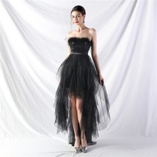 Sexy Womens Dress Party Ostrich Feather Flower Bead Mesh Evening A-Line Dresses