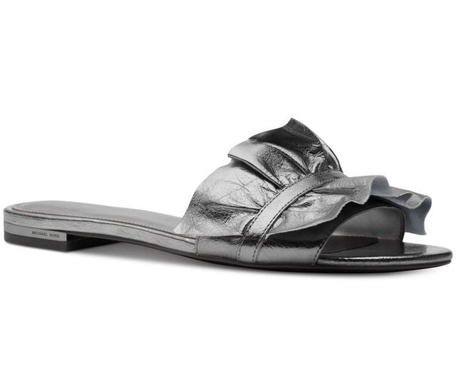 bella ruffled metallic leather sandal