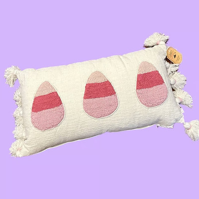 *Halloween* Pink Candy Corn XL Decorative Pillow with tassels 