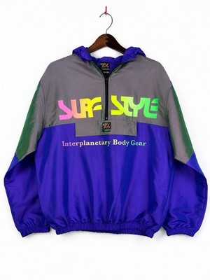 Surf Style Windbreaker Jacket Mens Medium Neon Colorblock Waterproof Hooded NWT