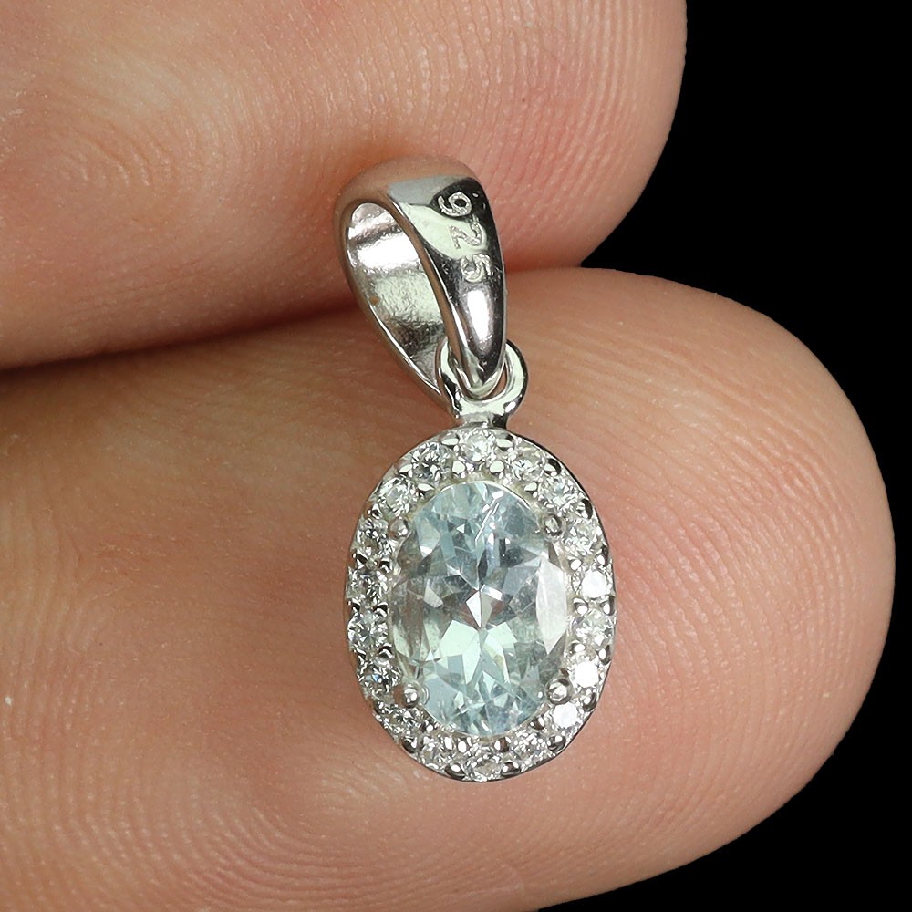 925 Sterling Silver Pendant Oval Aquamarine 6x4mm Natural Gemstone Jewelry