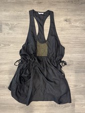 Y2K Vintage SASS & BIDE Black Embellished Gathered Silk Top Size 42 Uk 10