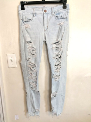 American Eagle Jeans 8 Blue Next Level Stretch Jegging Distressed Pockets Denim