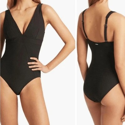 New Sea Level Panel Line Multifit 1 piece ribbed deep V swimsuit Size 12