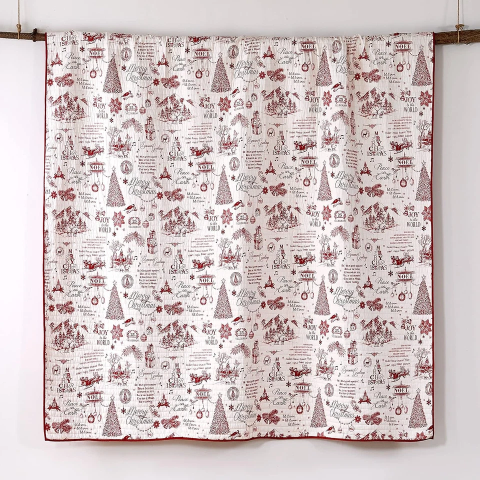 Juego de edredón reversible Yuletide - King/Cal King con dos fundas King - Rojo/Crema Foto 4 de 4