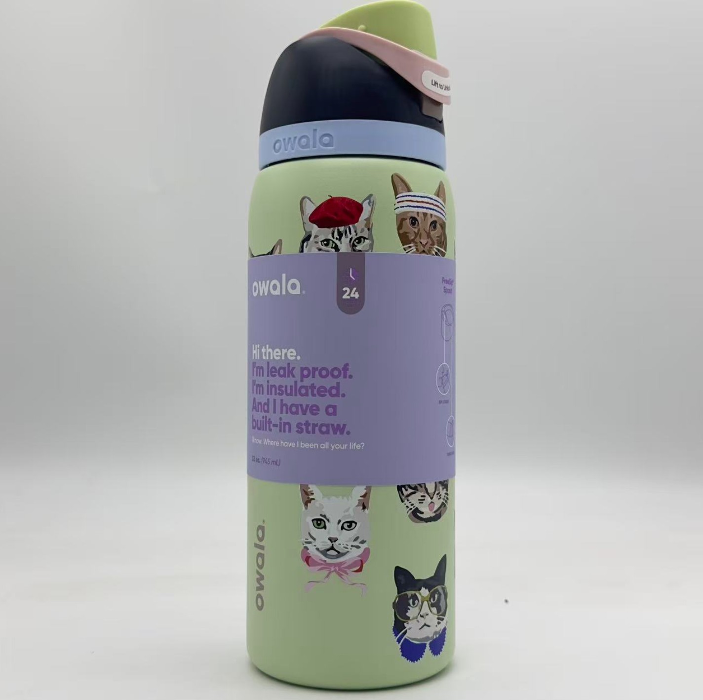 Owala 32oz FreeSip Water Bottle Cat Collage Catwala Urban Outfitters Exclusive