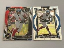 2) 2024 Select Club Level Malik Nabers #220 Black & Red Shock Prizm RC + Base RC