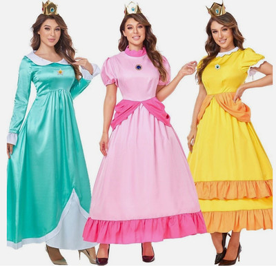 Neu Damen Kinder Prinzessin Peach Kleid Super Mario Kostüm-Set Karneval Cosplay