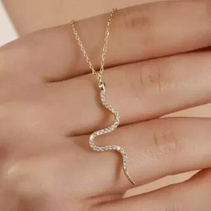 Authentic 1.20Ct Round Cut Simulated Diamond Snake Women's Pendant 14K Yellow Gold Plated