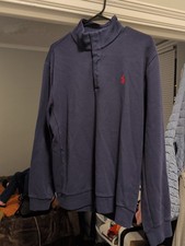 Polo Ralph Lauren 1/4 Button Mock Neck Navy Cotton Sweater Large Preowned