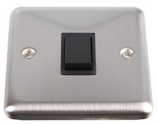 VOLEX - 1 Gang Light Switch Stainless Steel 2 Way Black Insert VX1020RSSBK