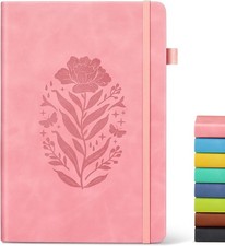 Lined Journal Notebook for Women, A5 Pink Hardcover Leather Journals for Writing