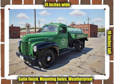 Metal Sign - 1941 International Gasoline Tank Truck Oil Painting - 14x10