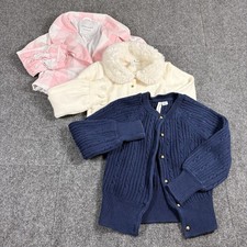 Lot Of 3 Janie and Jack girls Sweater Jacket Coat 5 Cable Knit Gingham Fur READ