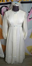 60s Empire Waist Wedding Dress W/ Veil Petticoat Vtg. Wht W/ Blu Trim Hippie