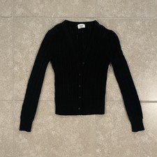 Black Aritzia Wilfred Vivant Wool Blend Cardigan Cable Knit 2XS