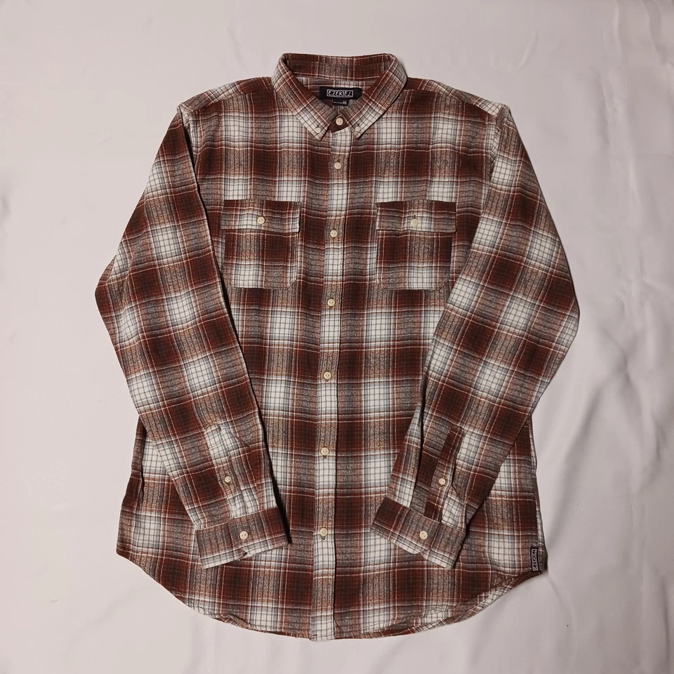 Camisa EZEKIEL Talla XXL Marrón a Cuadros 100% Algodón Manga Larga Botón - Hombres Franela Foto 2 de 4