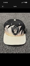 Vintage NFL Logo Athletic Raiders Black Dome Sharktooth SnapBack Hat RARE..