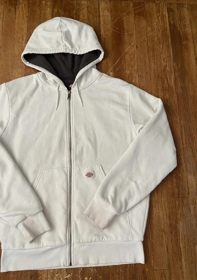 Sudadera De Colección Y2K Dickies Forrada Térmica Cremallera Completa Blanca Peso Pesado Para Hombre’s Grande Foto 4 de 4