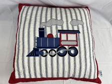 Train Large Throw Pillow 21  x 21  x 6  Red, Blue and White