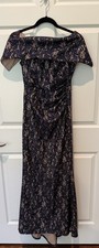 Vince Camuto Sequin Off The Shoulder Navy Tan Lace Formal Gown Petite 4