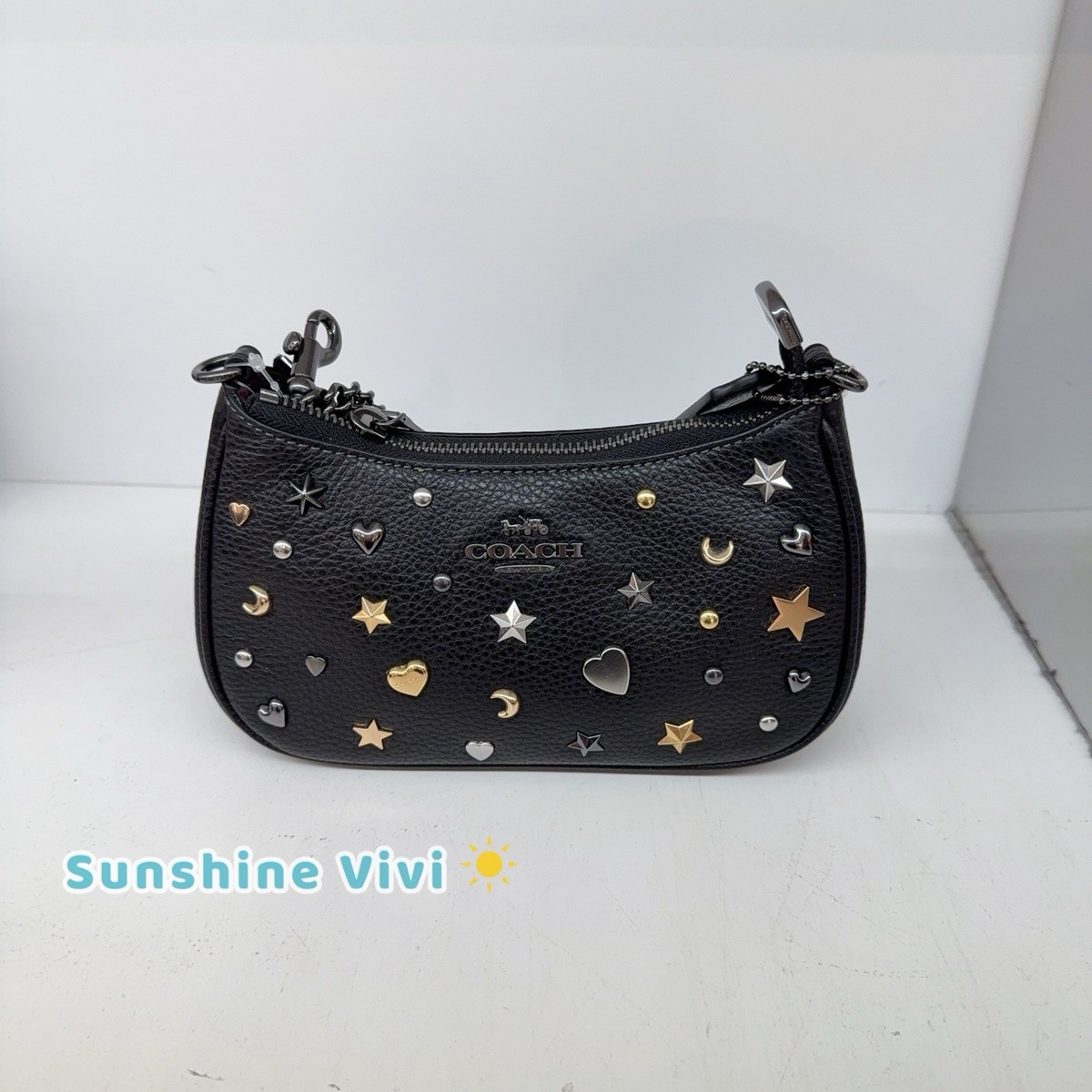 NWT Coach Teri Mini Crossbody Bag Rivets CCE44 pebbled leather