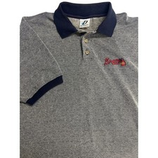 Vintage Atlanta Braves MLB Polo Shirt Mens Navy Blue Geometric Knit Tomahawk XXL